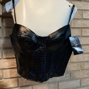 Say What? Black Faux Croc Bustier Top